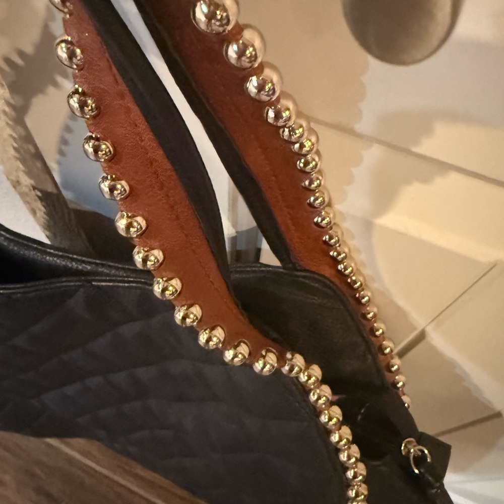 Big Buddha Black Quilted Shoulder Bag with Gold Accents - Picture 2 of 5